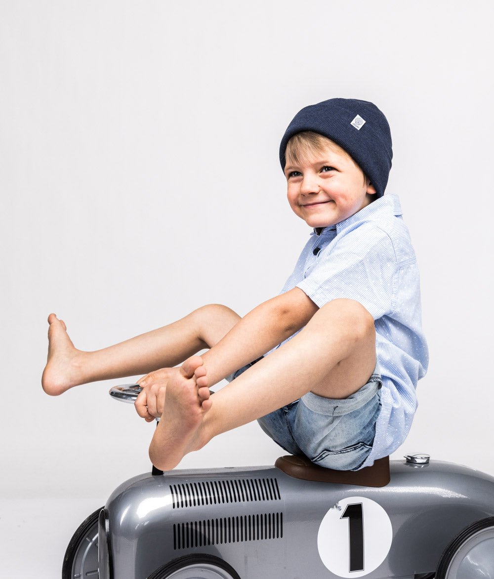 Beanie Feinstrick aus Bio Baumwolle - Mütze - obumi - 716 - Blue Melange