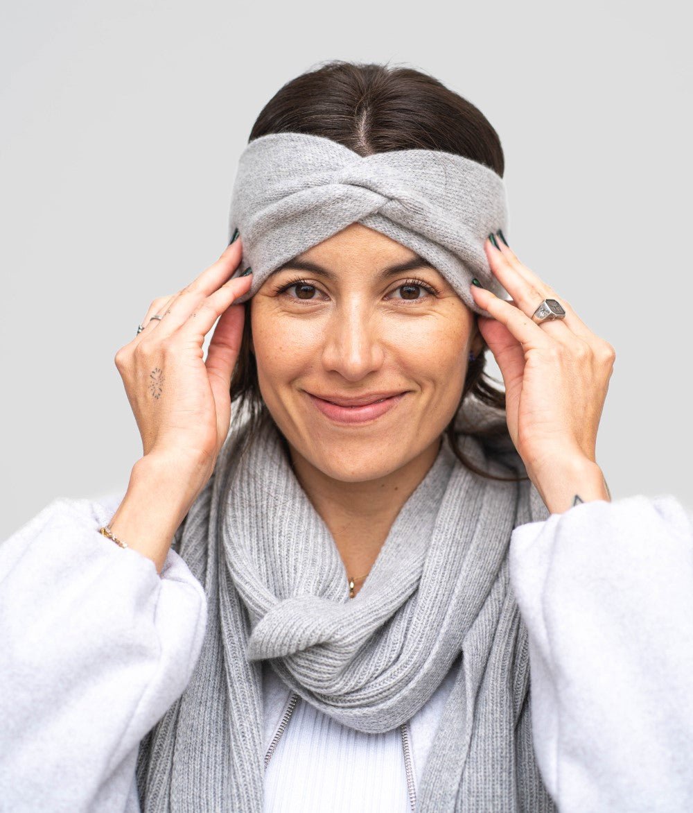 Kaschmir - Wohlfühl - Set - Stirnband & Schal - obumi - Soft Grey