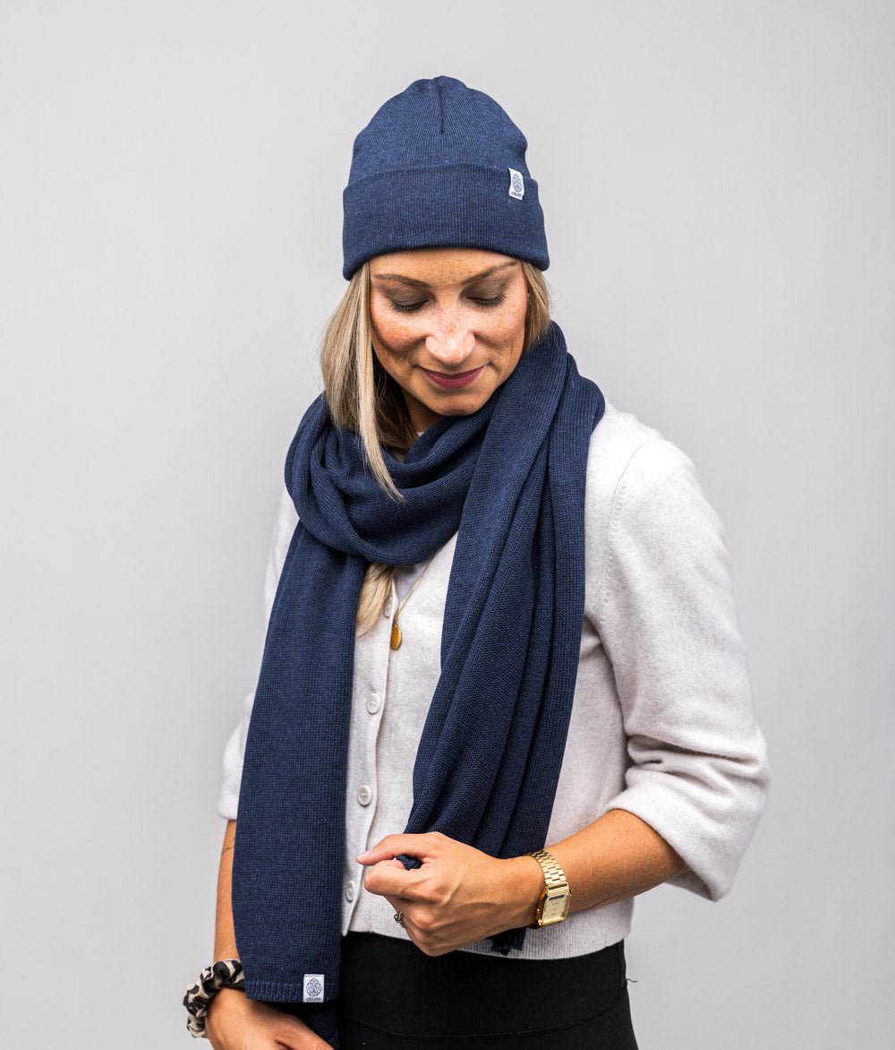 Mütze Feinstrick aus Bio Baumwolle - Mütze - obumi - 716 - Blue Melange
