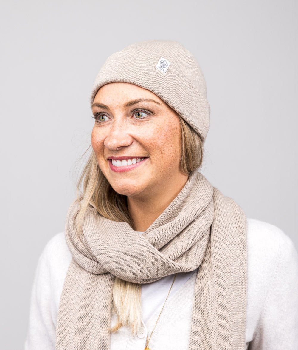 Mütze Feinstrick aus Bio Baumwolle - Mütze - obumi - 717 - Beige Melange