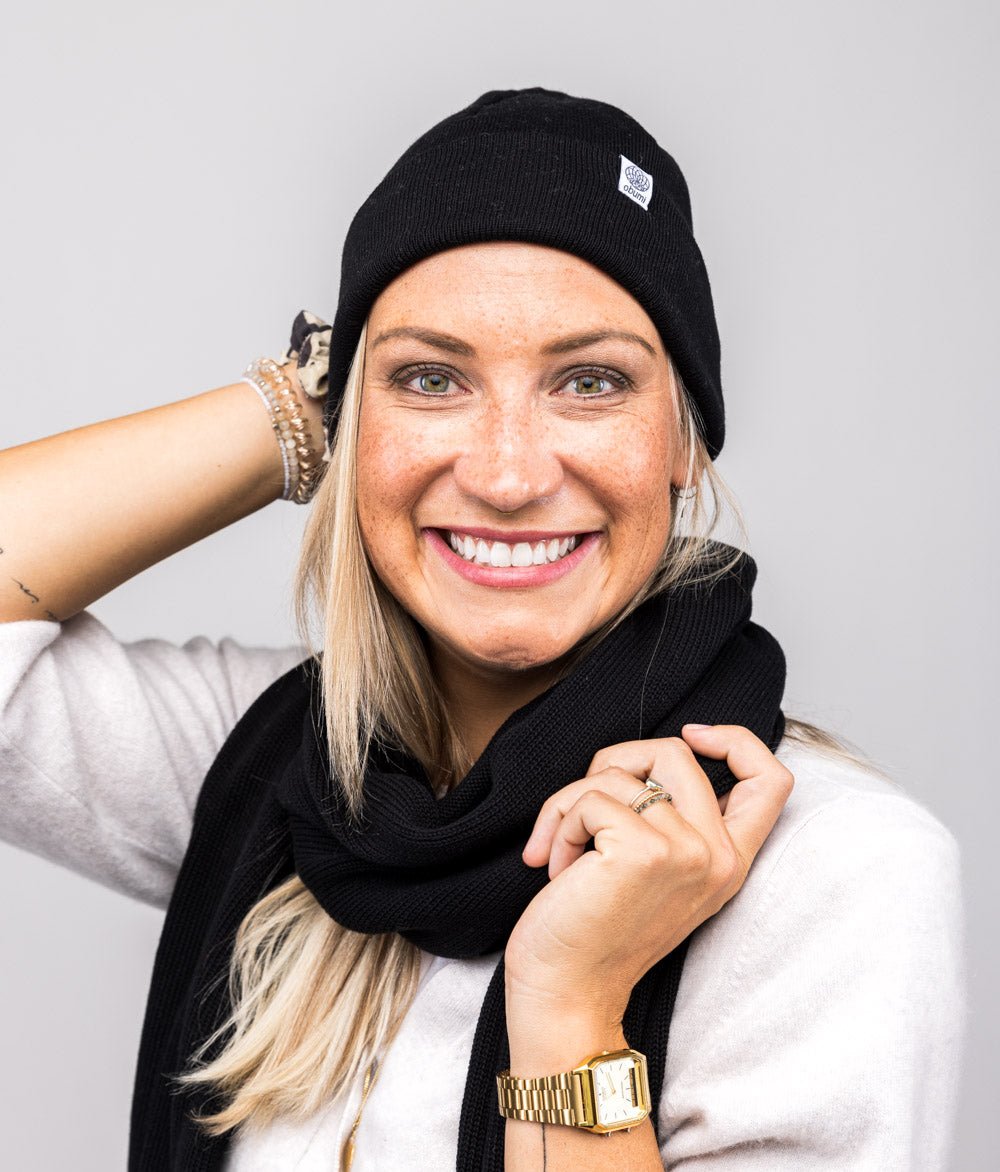 Mütze Feinstrick und Schal aus Bio Baumwolle - obumi - Black