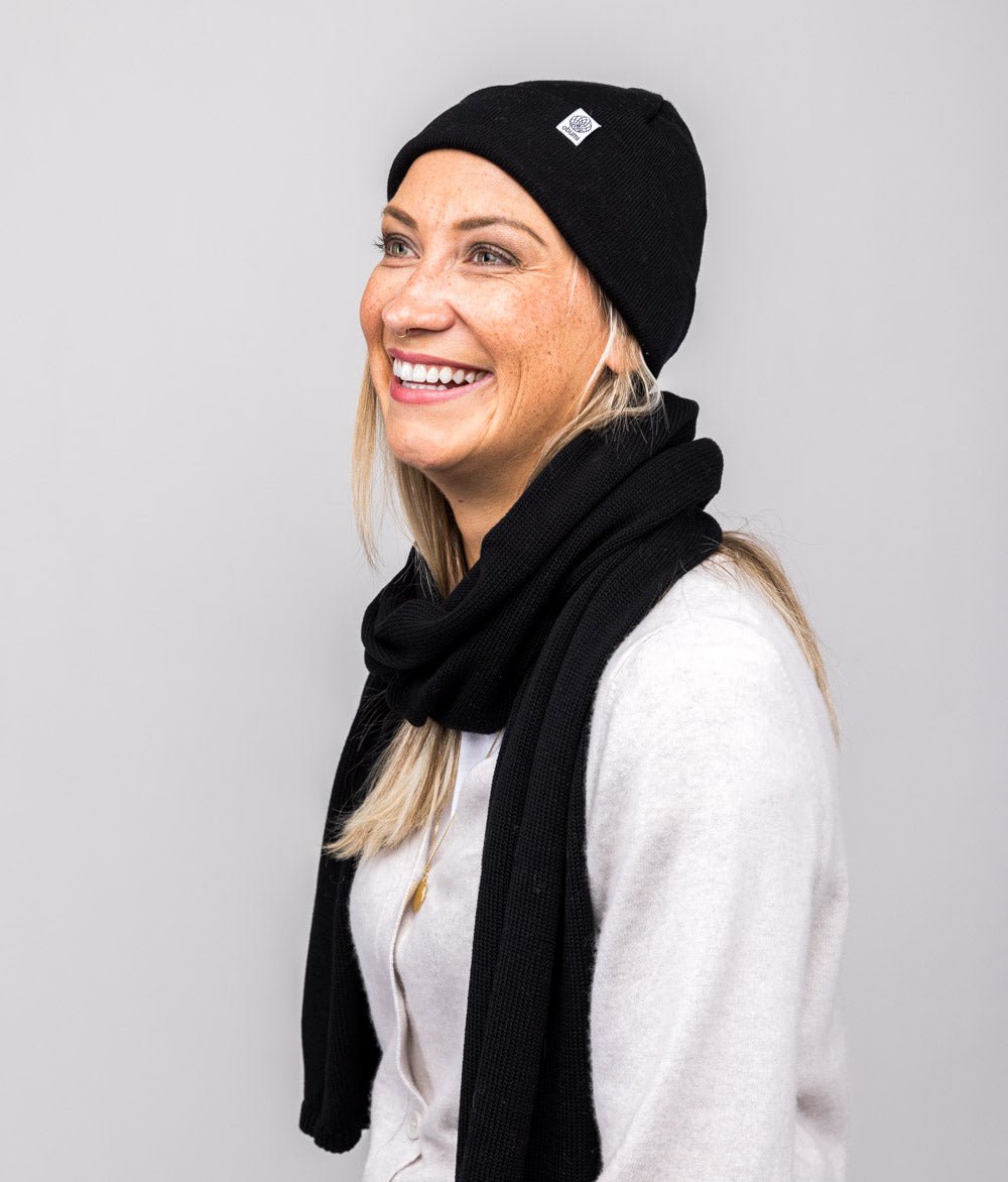 Mütze Feinstrick und Schal aus Bio Baumwolle - obumi - Black