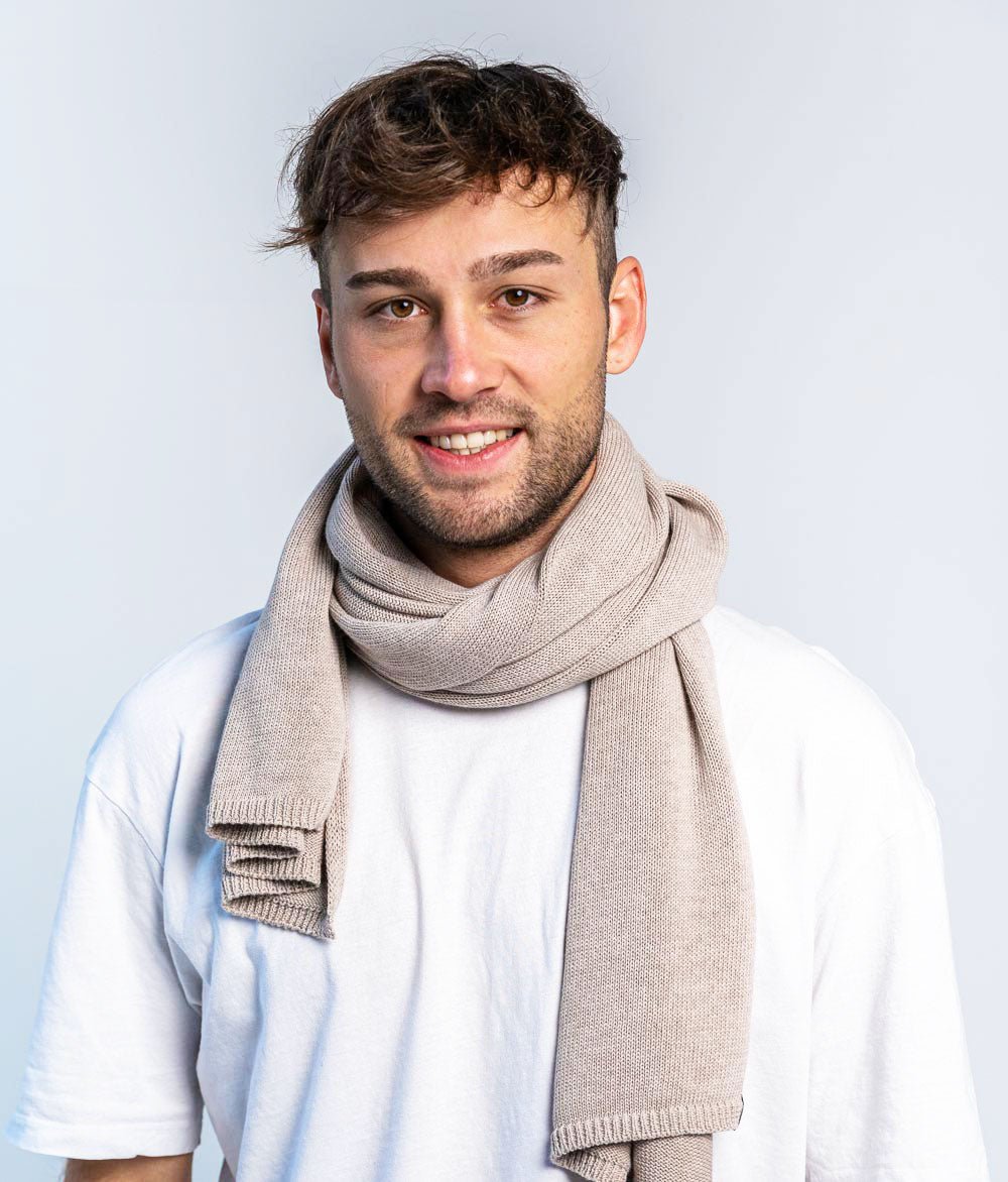 Mütze Grobstrick und Schal aus Bio Baumwolle - obumi - Beige Melange