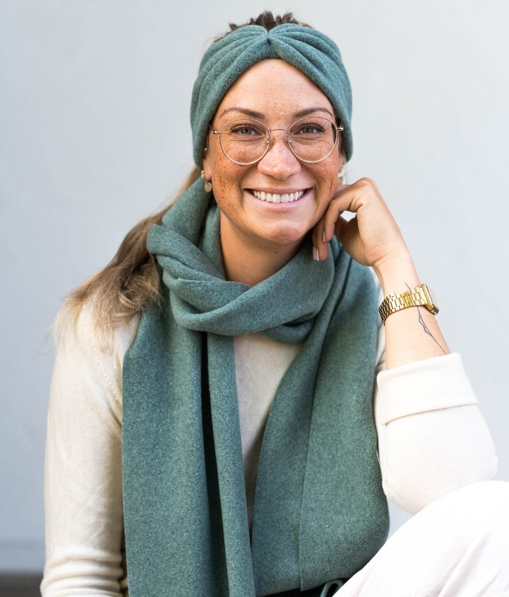 Stirnband Bow & Schal aus Bio Baumwolle - obumi - Green Melange