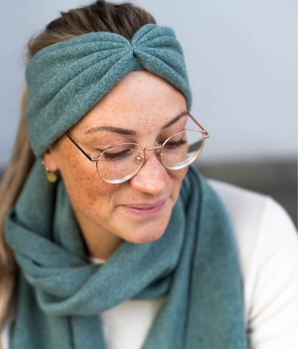 Stirnband Bow & Schal aus Bio Baumwolle - obumi - Green Melange
