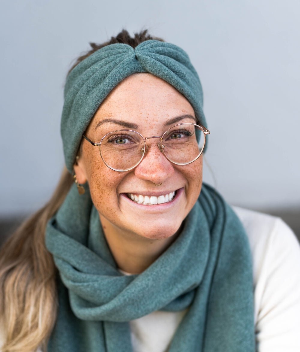 Stirnband Bow & Schal aus Bio Baumwolle - obumi - Green Melange