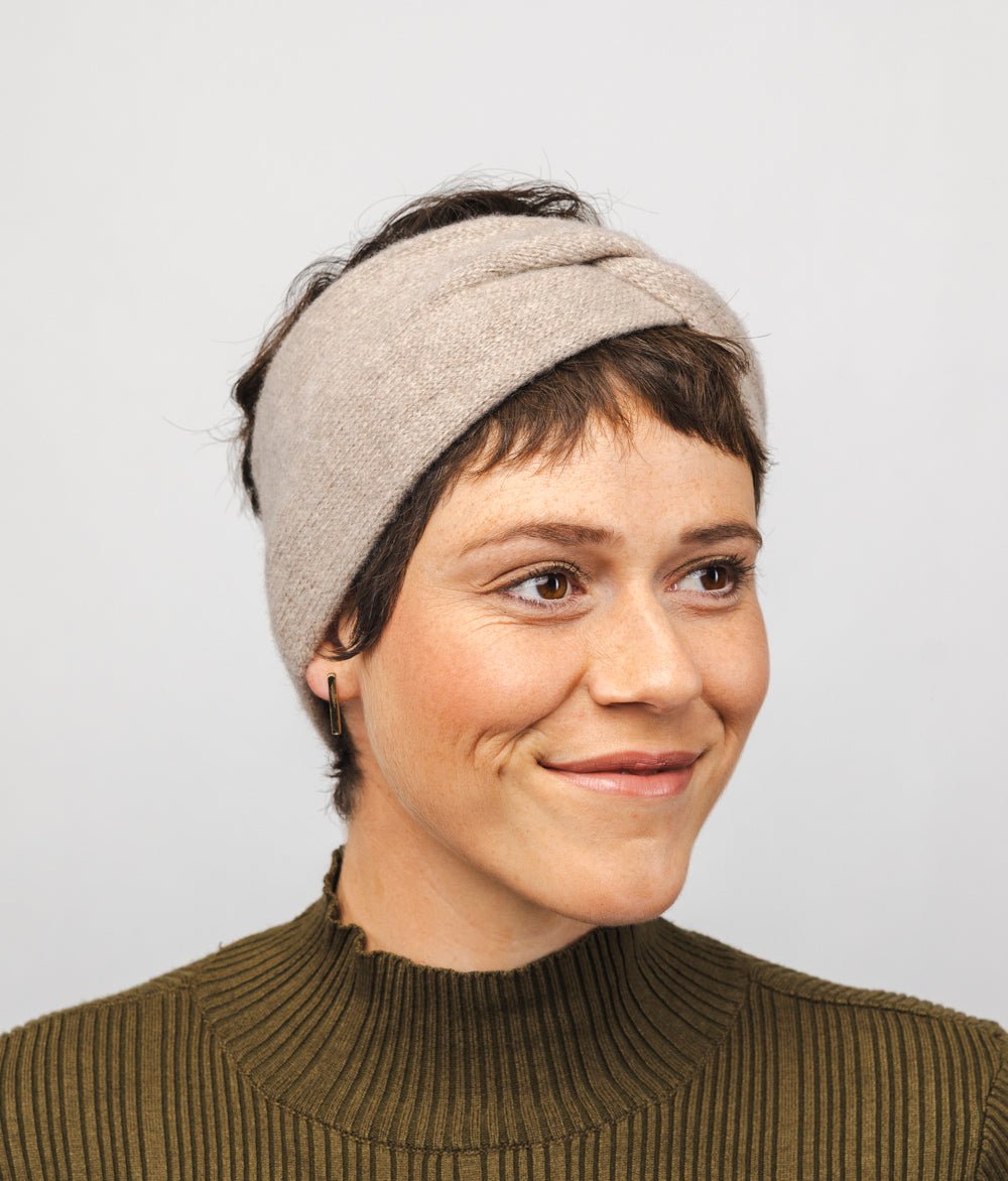 Stirnband Knot aus recyceltem Kaschmir - obumi - 910 - Beige Melange