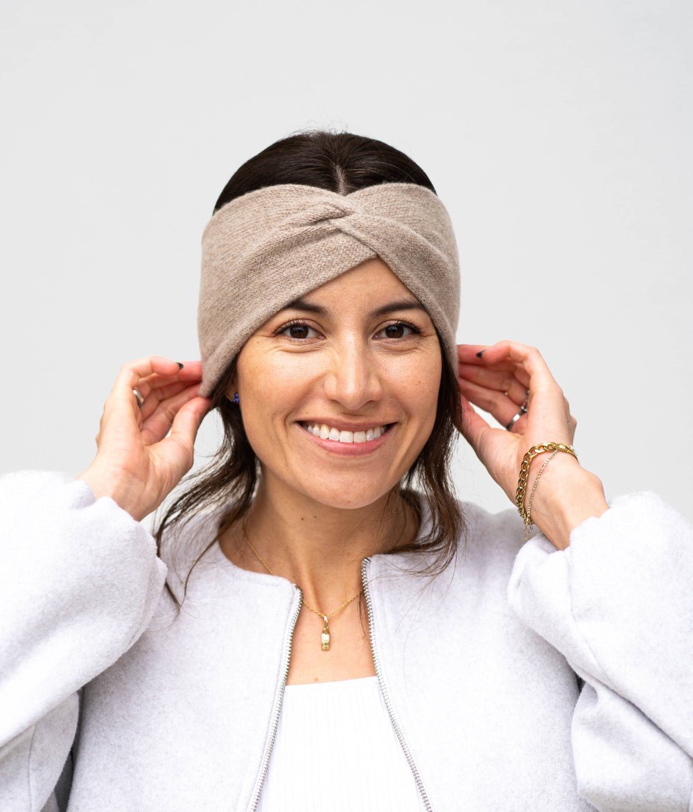 Stirnband Knot aus recyceltem Kaschmir - obumi - 910 - Beige Melange