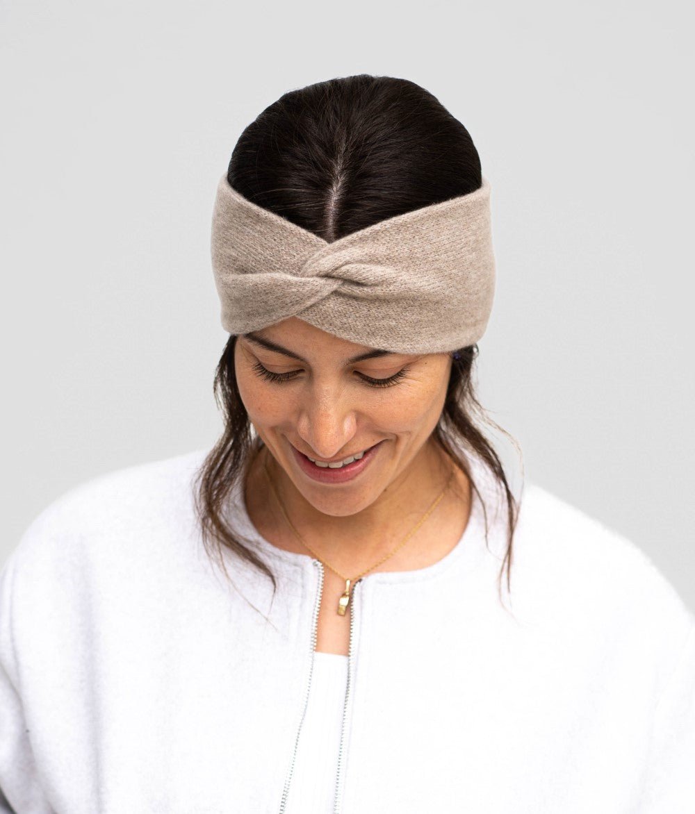 Stirnband Knot aus recyceltem Kaschmir - obumi - 910 - Beige Melange