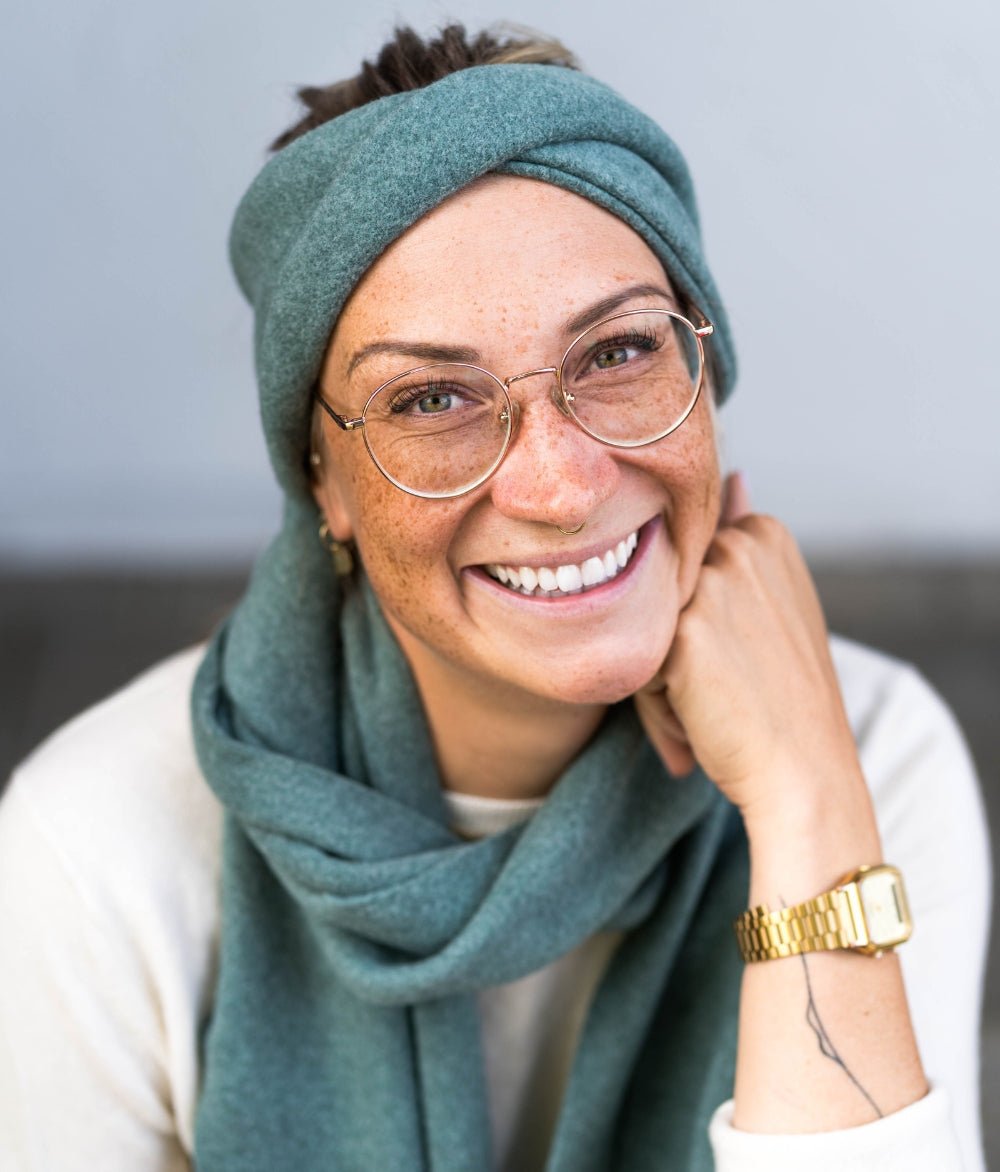 Stirnband Twist & Schal aus Bio Baumwolle - obumi - Green Melange