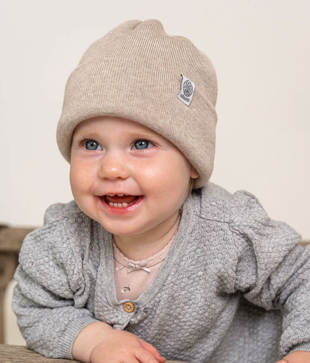 Beanie Feinstrick aus Bio Baumwolle - Mütze - obumi - 702 - Beige Melange