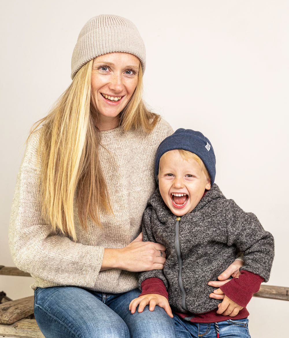 Beanie Feinstrick aus Bio Baumwolle - Mütze - obumi - 716 - Blue Melange