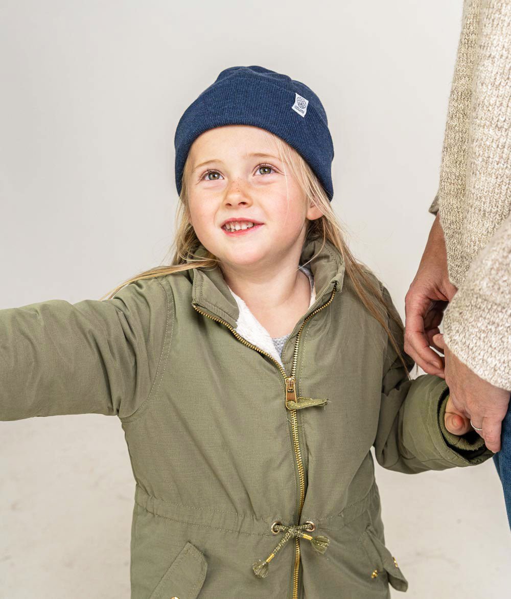 Beanie Feinstrick aus Bio Baumwolle - Mütze - obumi - 716 - Blue Melange