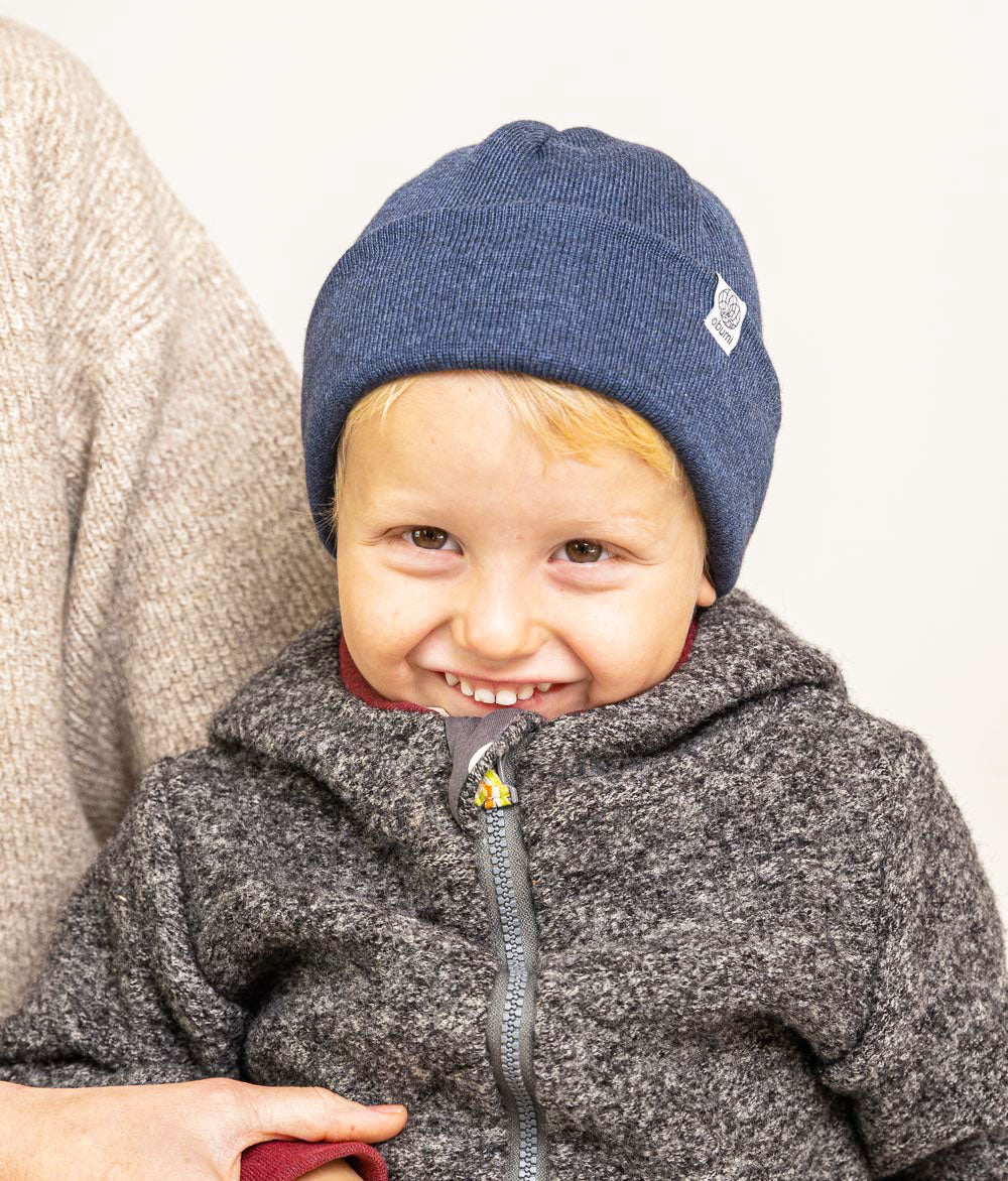 Beanie Feinstrick aus Bio Baumwolle - Mütze - obumi - 716 - Blue Melange