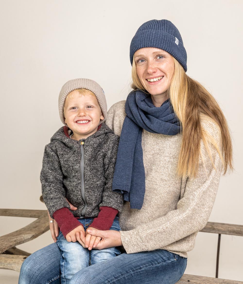 Beanie Grobstrick aus Bio Baumwolle - Mütze - obumi - 731 - Blue Melange