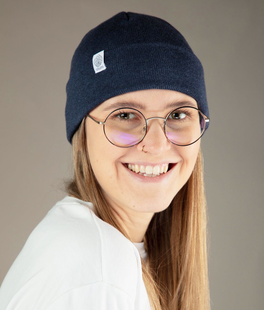 Mütze Feinstrick aus Bio Baumwolle - Mütze - obumi - 716 - Blue Melange