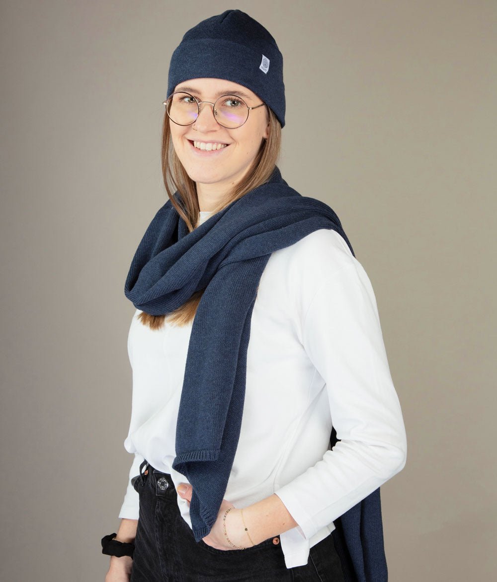 Mütze Feinstrick aus Bio Baumwolle - Mütze - obumi - 716 - Blue Melange
