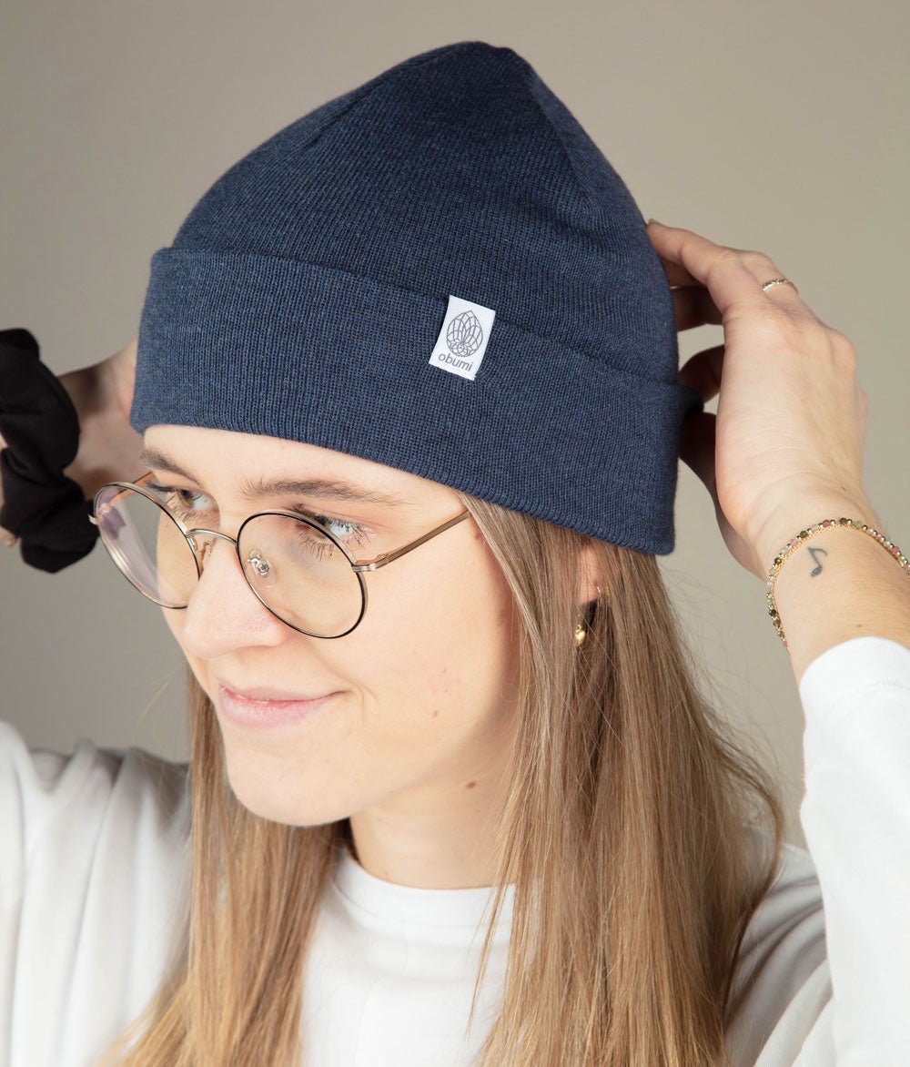 Mütze Feinstrick aus Bio Baumwolle - Mütze - obumi - 716 - Blue Melange