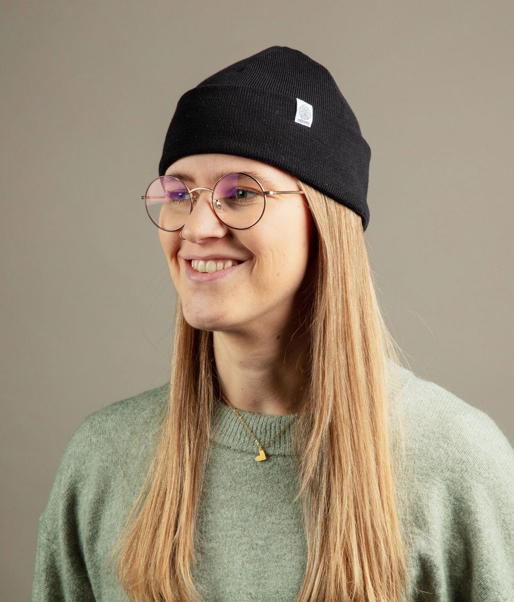 Mütze Feinstrick und Schal aus Bio Baumwolle - obumi - Black