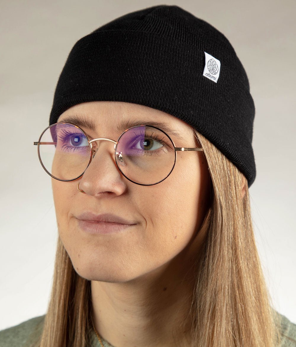 Mütze Feinstrick und Schal aus Bio Baumwolle - obumi - Black