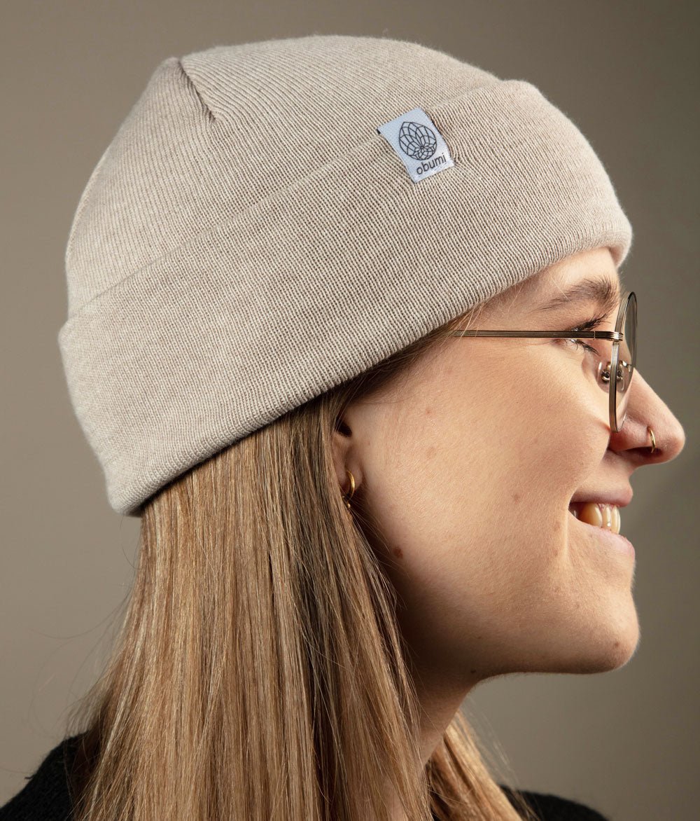 Mütze Feinstrick und Schal aus Bio Baumwolle - obumi - Blue Melange