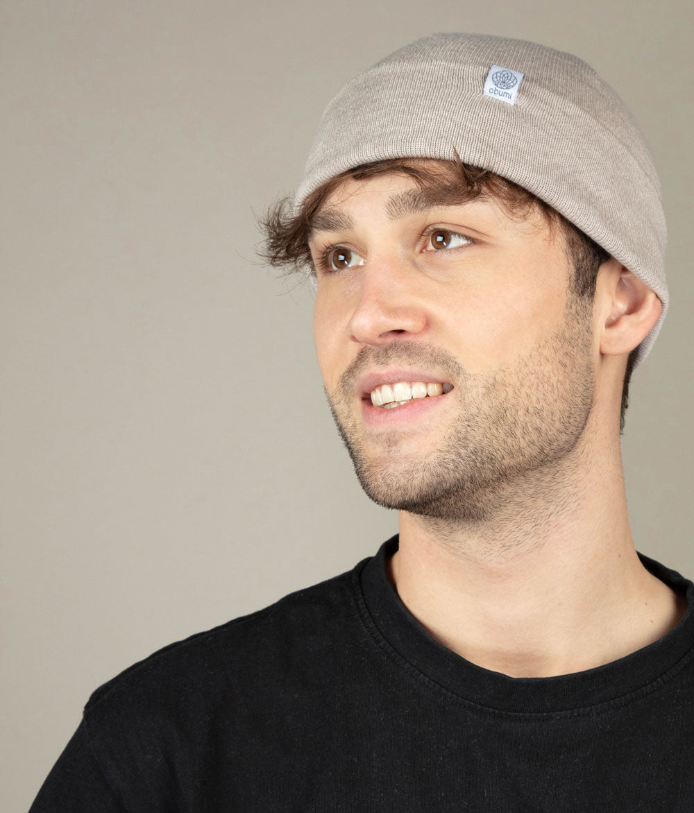 Mütze Feinstrick und Schal aus Bio Baumwolle - obumi - Blue Melange