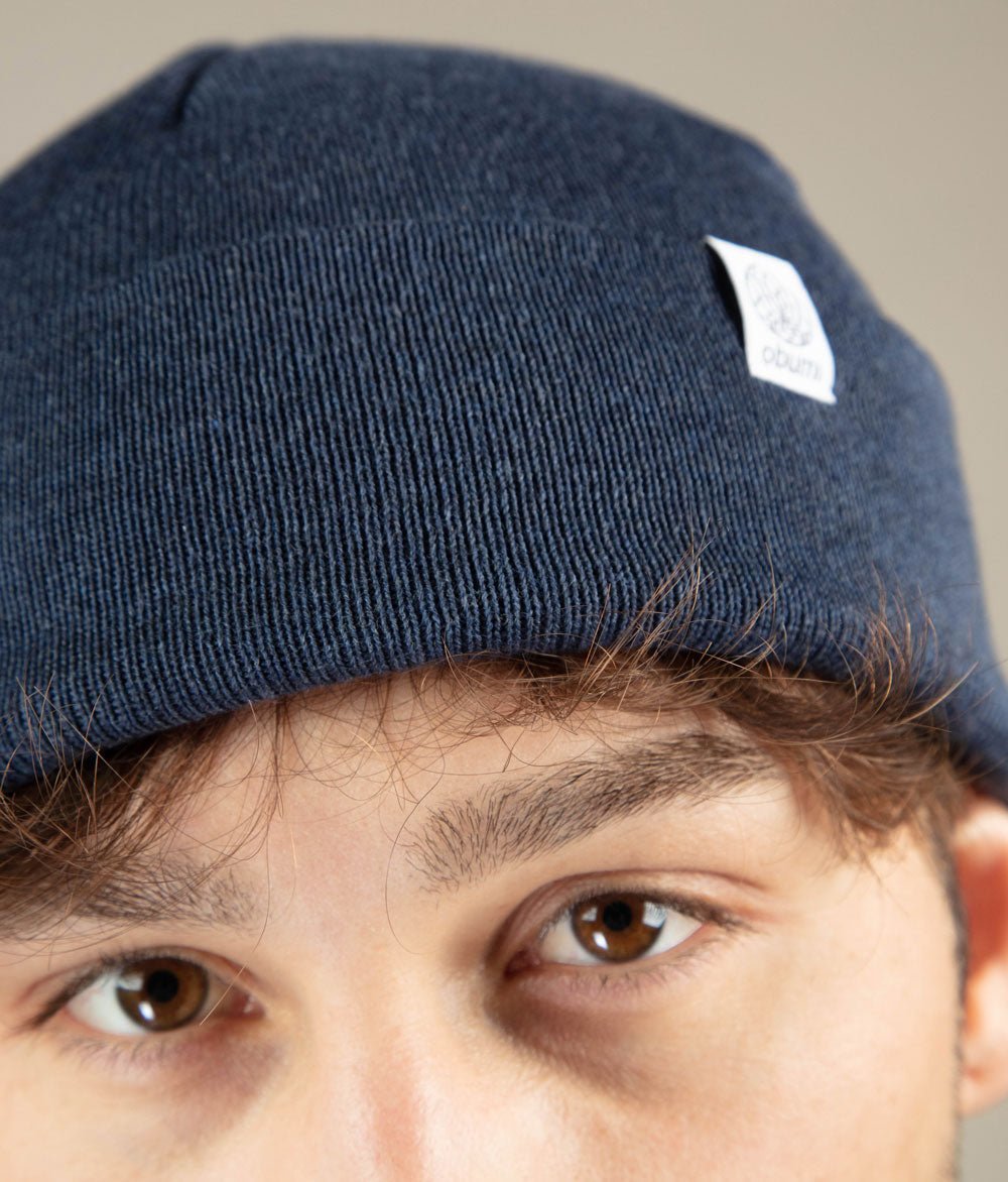 Mütze Feinstrick und Schal aus Bio Baumwolle - obumi - Blue Melange