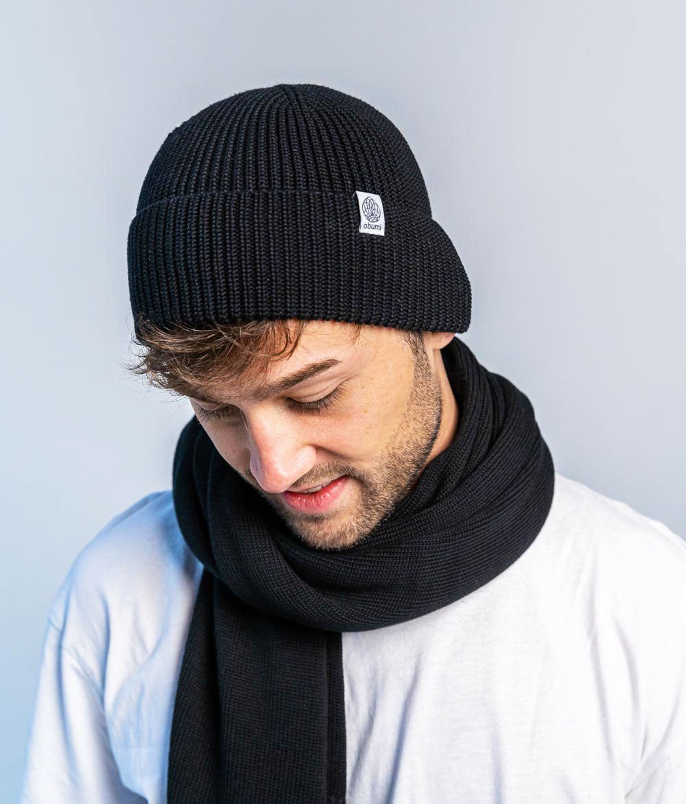 Mütze Grobstrick aus Bio Baumwolle - Mütze - obumi - 730 - Black