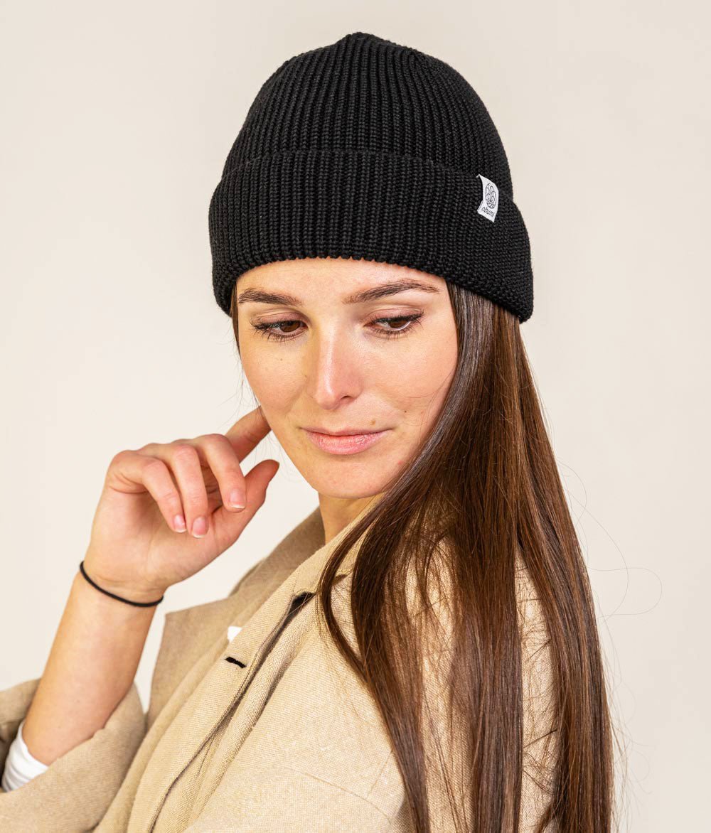 Mütze Grobstrick aus Bio Baumwolle - Mütze - obumi - 730 - Black