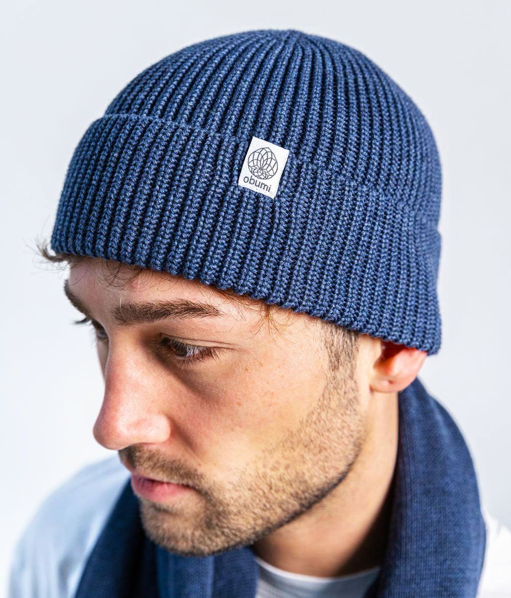 Mütze Grobstrick aus Bio Baumwolle - Mütze - obumi - 731 - Blue Melange