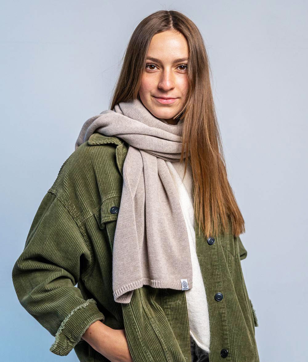 Mütze Grobstrick und Schal aus Bio Baumwolle - obumi - Beige Melange