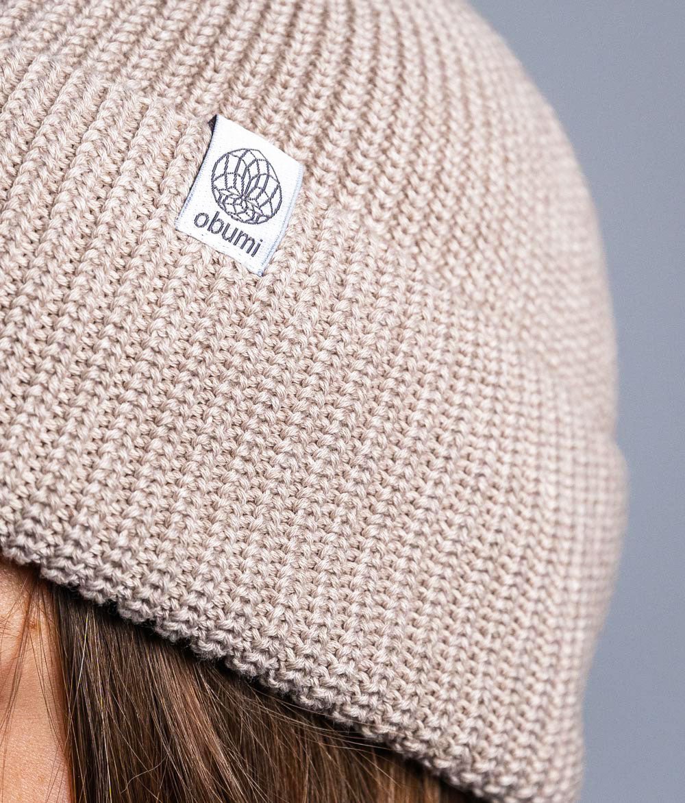 Mütze Grobstrick und Schal aus Bio Baumwolle - obumi - Beige Melange