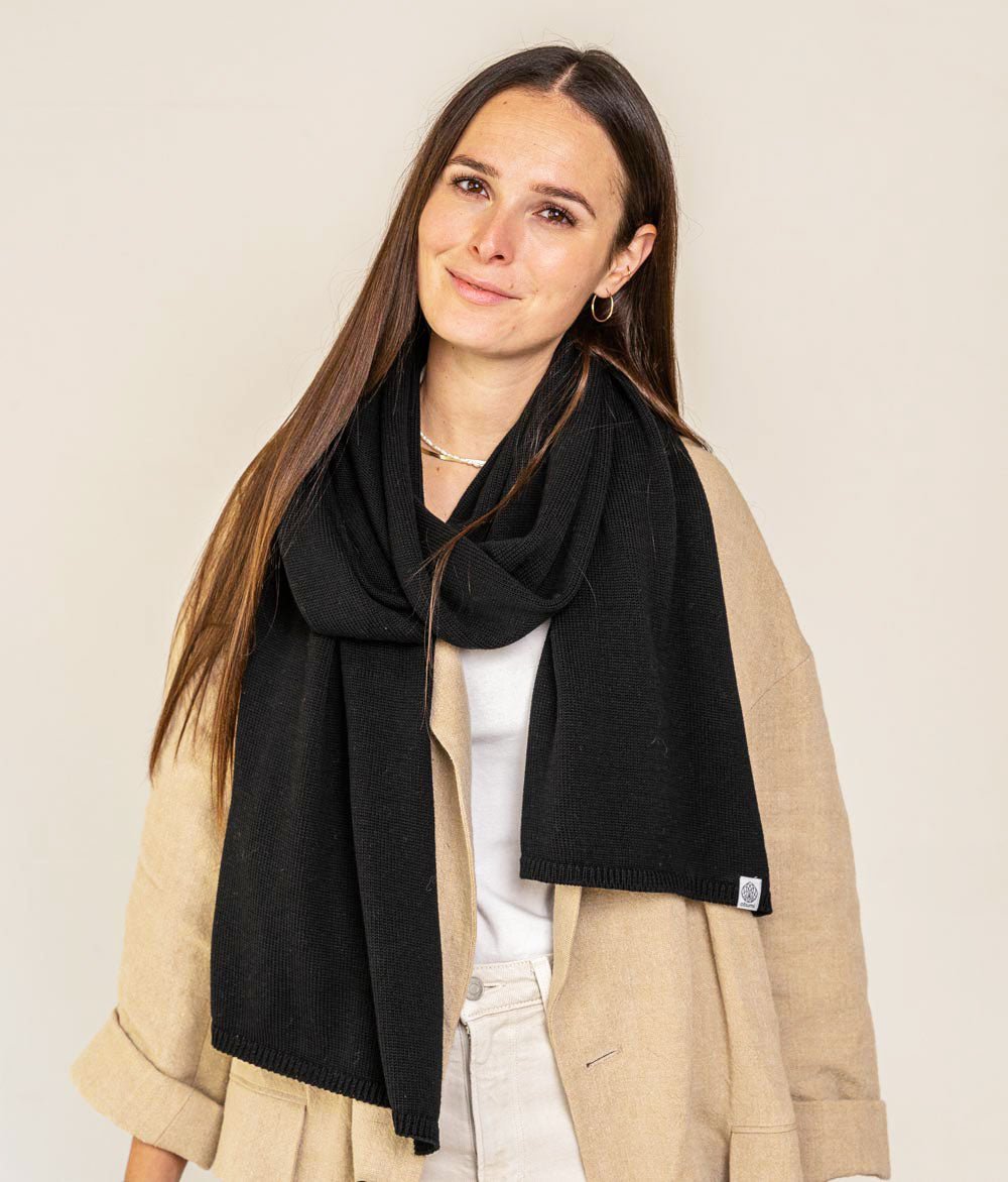 Mütze Grobstrick und Schal aus Bio Baumwolle - obumi - Black