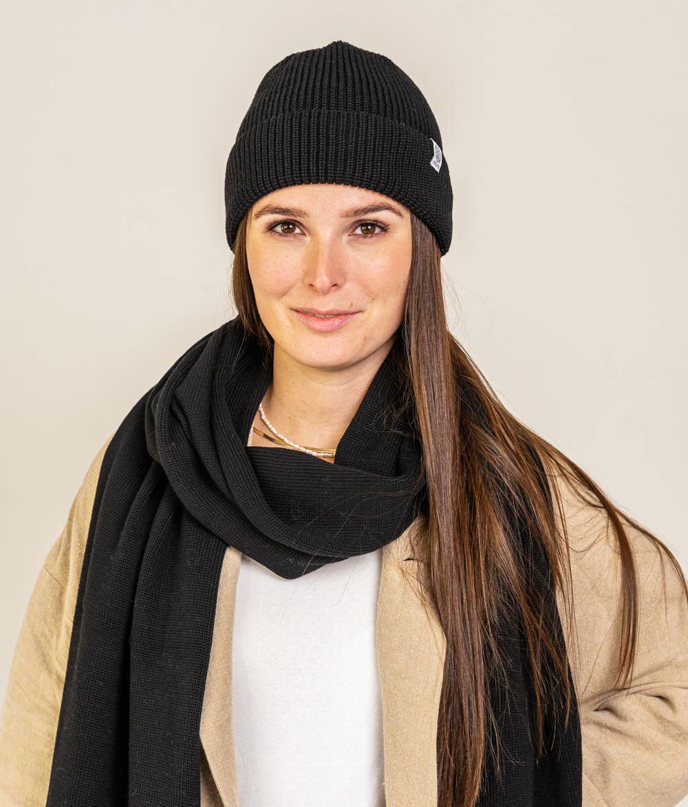 Mütze Grobstrick und Schal aus Bio Baumwolle - obumi - Black