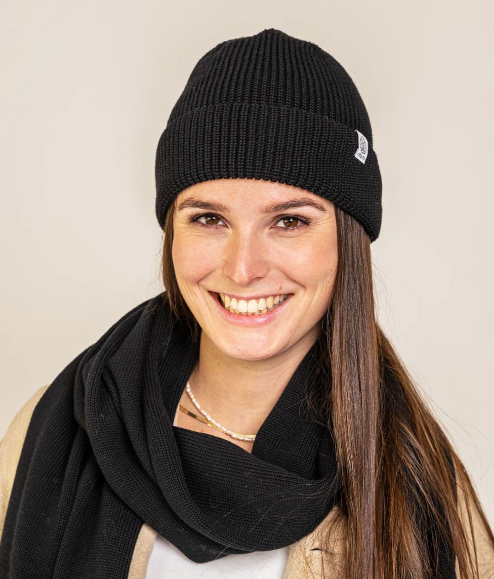 Mütze Grobstrick und Schal aus Bio Baumwolle - obumi - Black