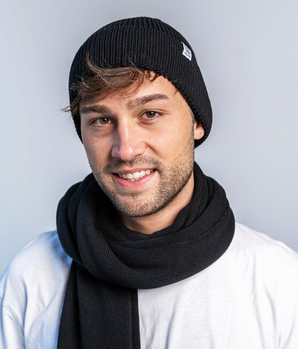 Mütze Grobstrick und Schal aus Bio Baumwolle - obumi - Black