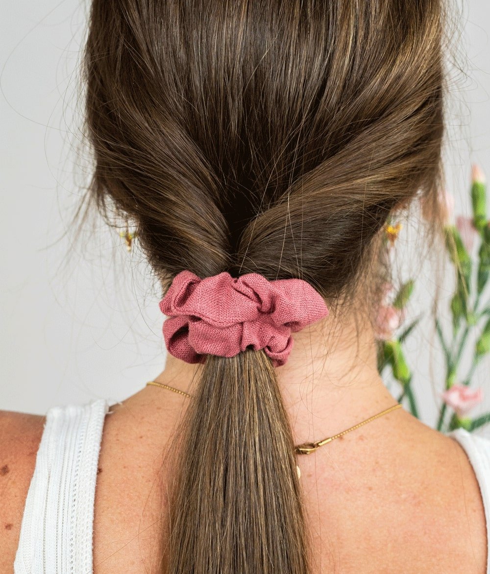 Scrunchie aus Leinen - Haargummis - obumi - 275 - Strawberry Rose
