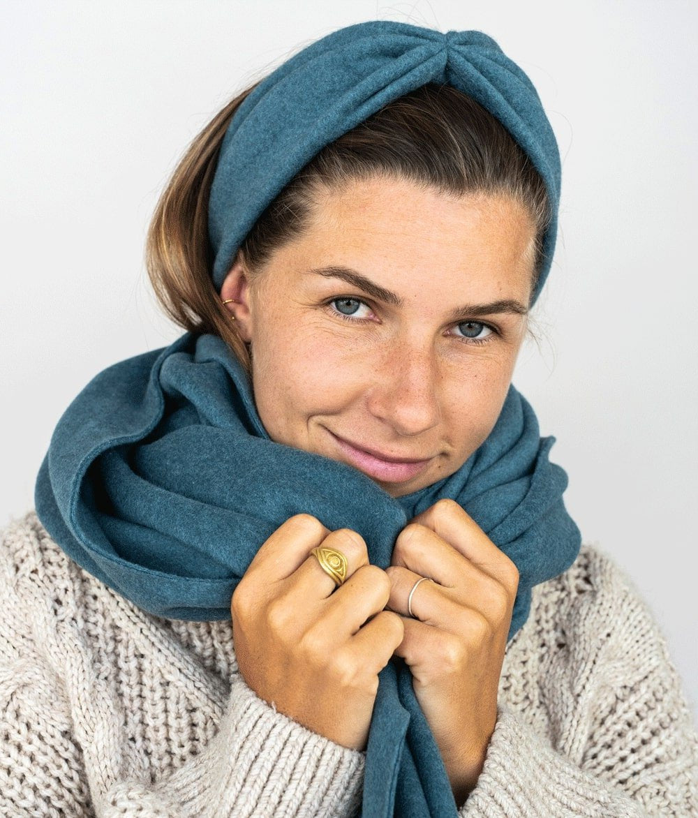 Stirnband Bow & Schal aus Bio Baumwolle - obumi - Aquamarine