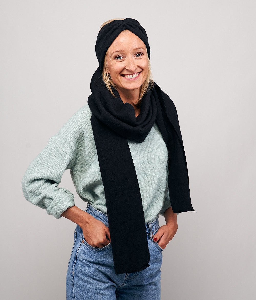 Stirnband Bow & Schal aus Bio Baumwolle - obumi - Black