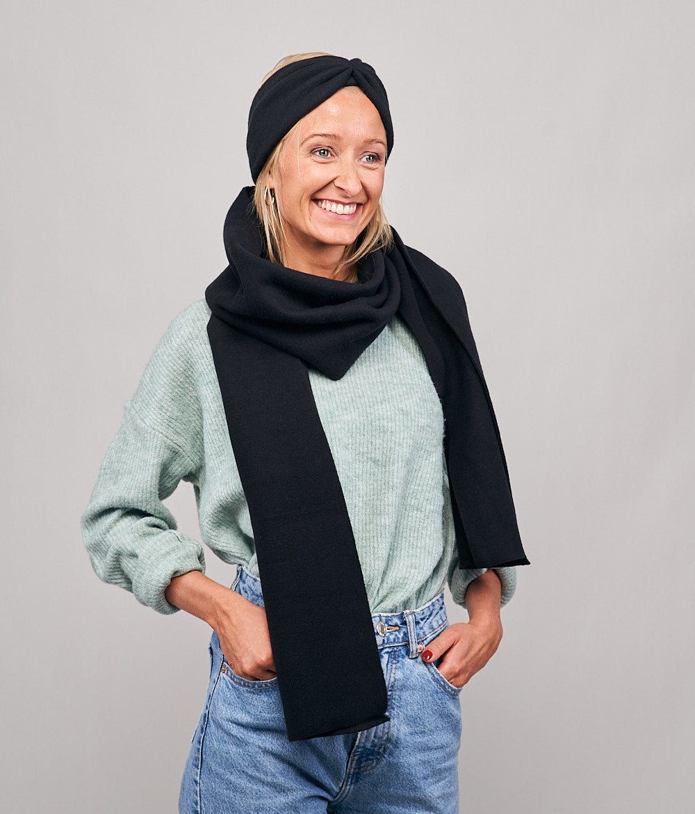 Stirnband Bow & Schal aus Bio Baumwolle - obumi - Black