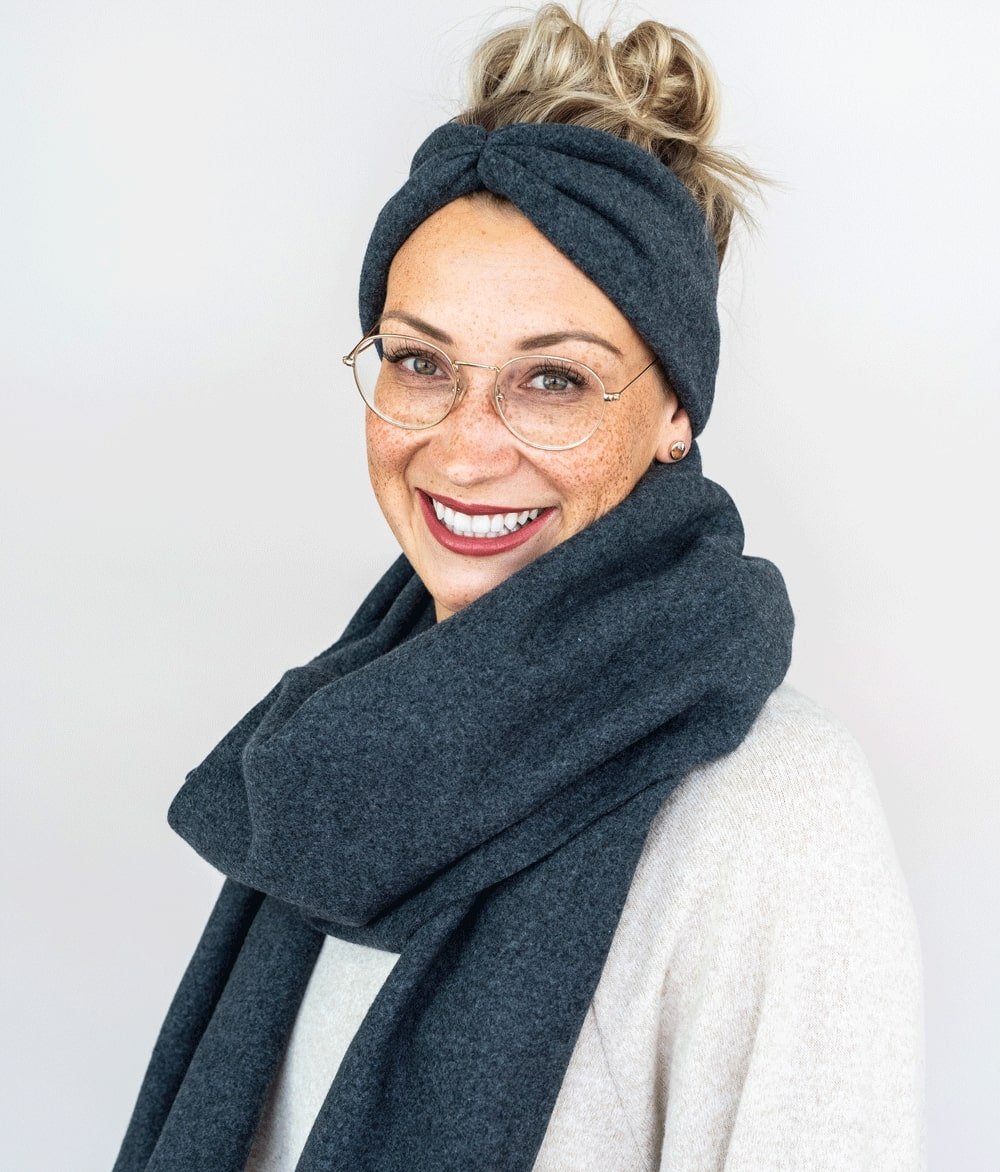 Stirnband Bow & Schal aus Bio Baumwolle - obumi - Black Melange