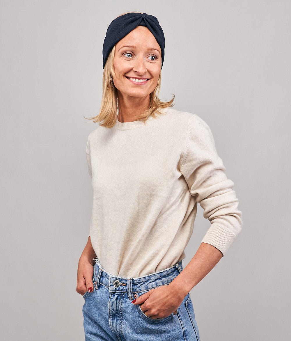 Stirnband Rippe Bow aus Bio Baumwolle - Stirnbänder - obumi - 820 - Navy