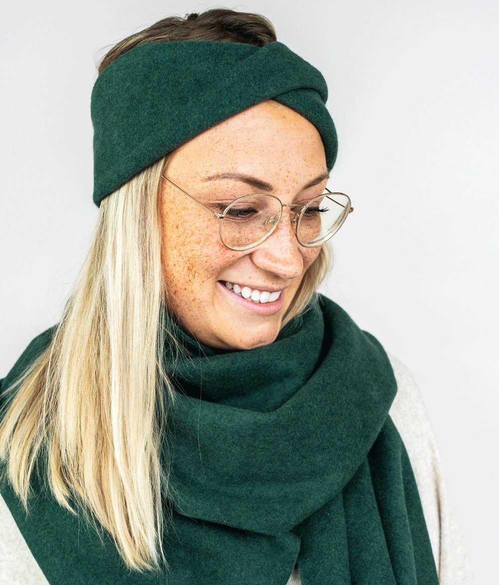 Stirnband Twist & Schal aus Bio Baumwolle - obumi - Forest Green