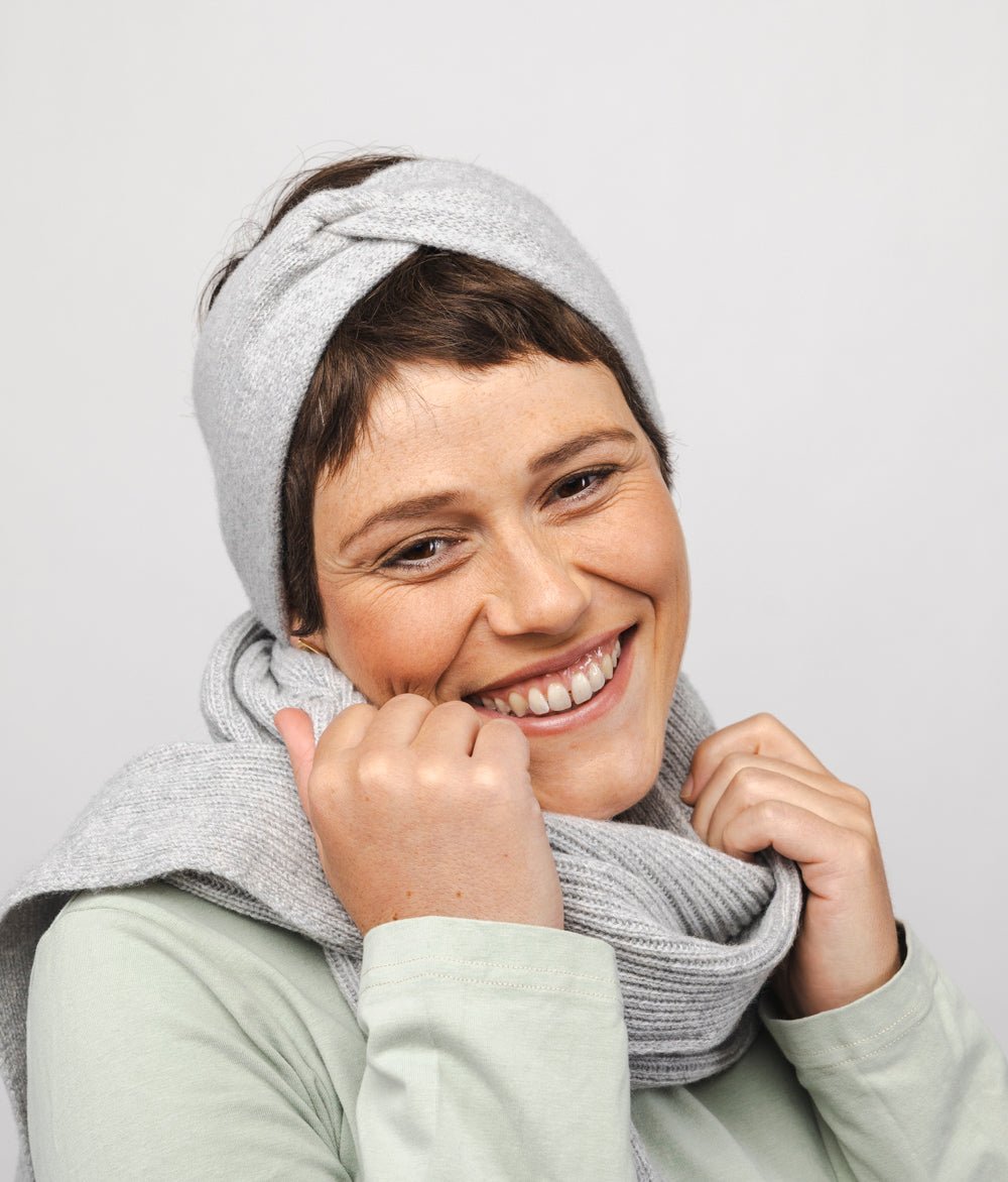 Kaschmir - Wohlfühl - Set - Stirnband & Schal - obumi - Soft Grey